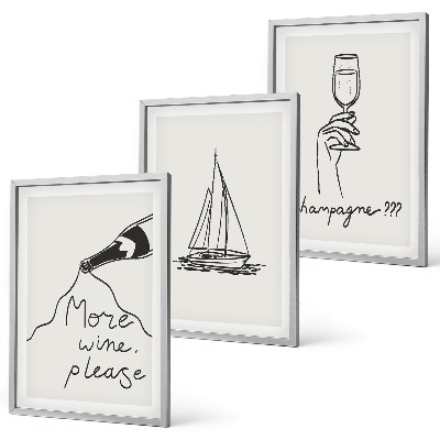 Tavelpaket med ramar Vin segelbåt glas linjekonst
