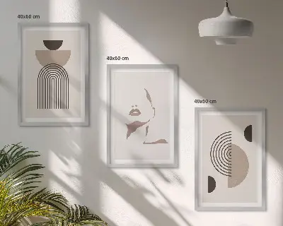 Abstrakta former och ansikte set om 3 tavlor
