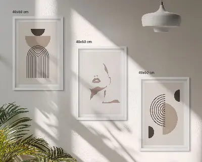 Abstrakta former och ansikte set om 3 tavlor