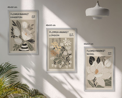 Tavelset ovanför soffa Retroblommor från städer runt om i världen