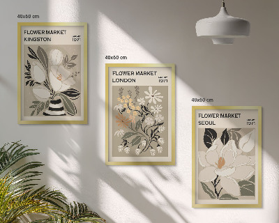 Tavelset ovanför soffa Retroblommor från städer runt om i världen