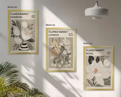 Retroblommor inspirerade av städer världen över tavelset för väggen ovanför soffan