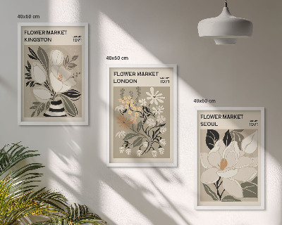 Tavelset ovanför soffa Retroblommor från städer runt om i världen
