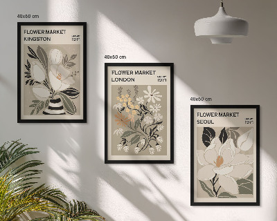 Tavelset ovanför soffa Retroblommor från städer runt om i världen