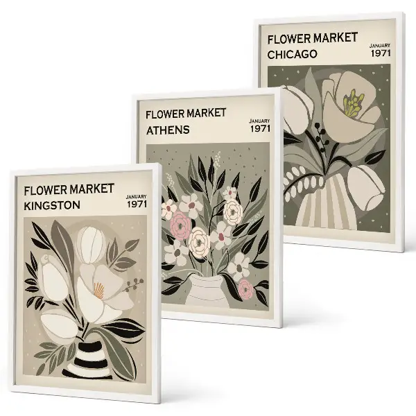 Retro blomsterarrangemang tavelvägg med ramar