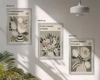 Retro blomsterarrangemang tavelvägg med ramar