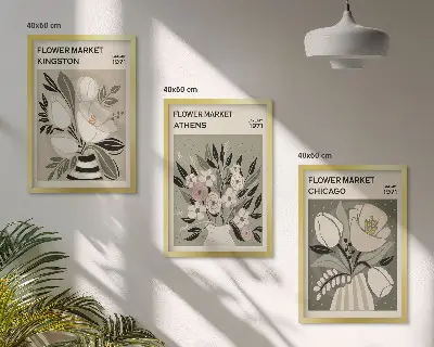 Retro blomsterarrangemang tavelvägg med ramar