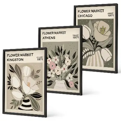 Retro blomsterarrangemang tavelvägg med ramar