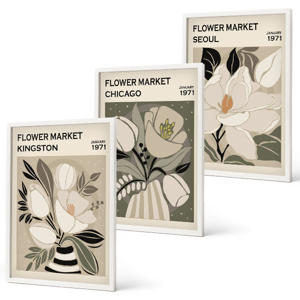 Tavelset ovanför soffa Blommor Kingston Seoul Chicago retro