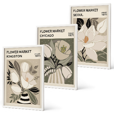 Tavelset ovanför soffa Blommor Kingston Seoul Chicago retro