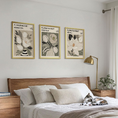 Tavelset ovanför soffa Blommor Kingston Seoul Chicago retro