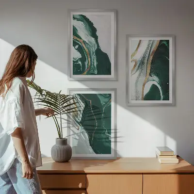 Abstrakta gröna färgmönster set om 3 tavlor