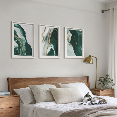 Set om 3 tavlor Abstrakta gröna färgmönster
