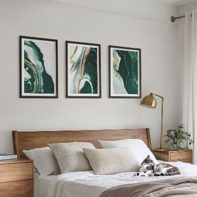 Set om 3 tavlor Abstrakta gröna färgmönster