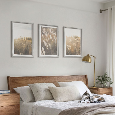 Set om 3 tavlor landskap gräs blommor värme