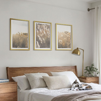Set om 3 tavlor landskap gräs blommor värme