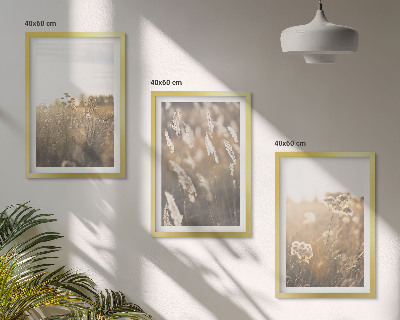 Set om 3 tavlor landskap gräs blommor värme