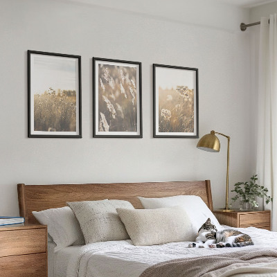 Set om 3 tavlor landskap gräs blommor värme