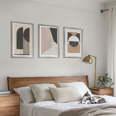 Tavelset ovanför soffa Abstrakta former beige brun