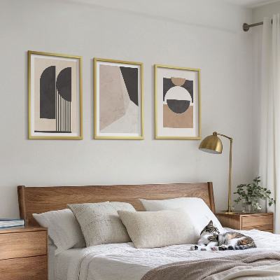 Tavelset ovanför soffa Abstrakta former beige brun