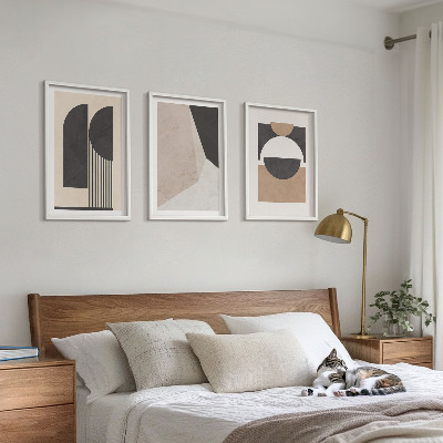 Tavelset ovanför soffa Abstrakta former beige brun