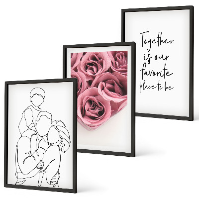 Tavelpaket med ramar Familjens linjekonstrosbuketter