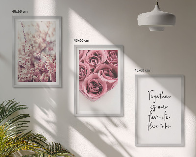 Set om 3 tavlor Blommor buketter av rosor med en inskription