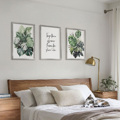 Tavelset ovanför soffa Gröna blad av tropiska växter