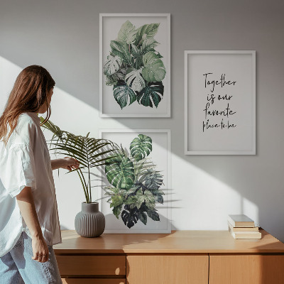 Tavelset ovanför soffa Gröna blad av tropiska växter