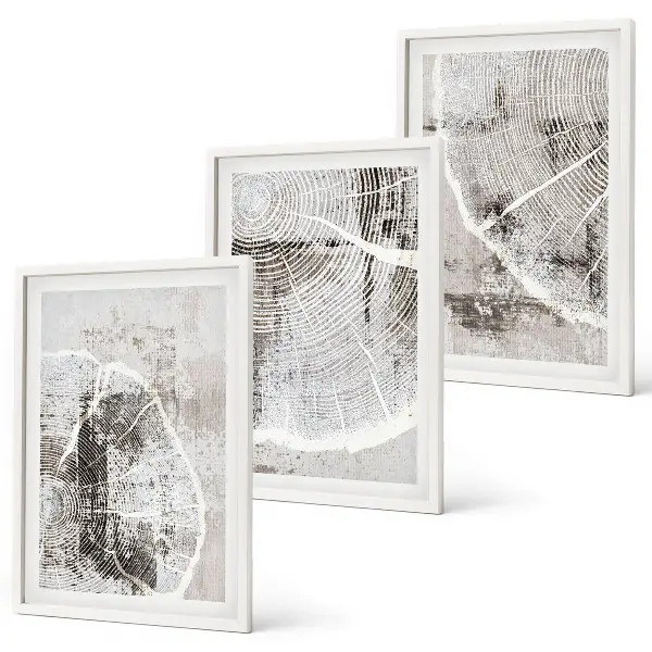 Tavelset för vägg ovanför soffa grått mönster med träådring