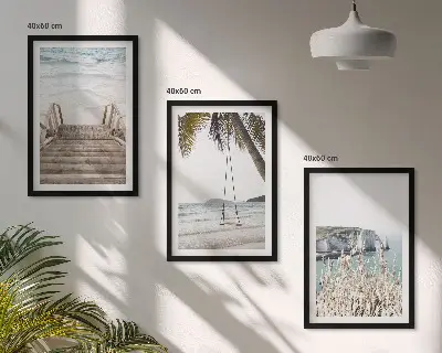Tavelset för vägg ovanför soffa strandtrappa i trä och gunga