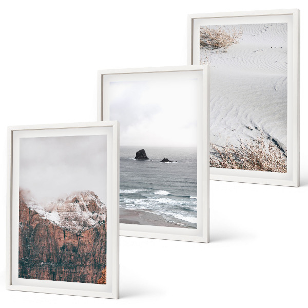 Tavelpaket med ramar Berg, moln, hav, sand, natur
