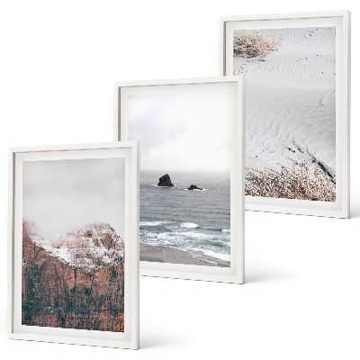Tavelpaket med ramar Berg, moln, hav, sand, natur