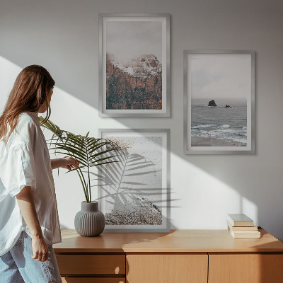 Tavelpaket med ramar Berg, moln, hav, sand, natur