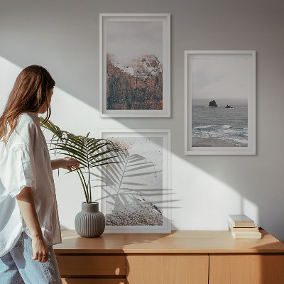 Tavelpaket med ramar Berg, moln, hav, sand, natur