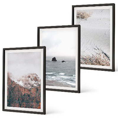 Tavelpaket med ramar Berg, moln, hav, sand, natur