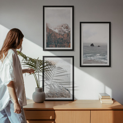 Tavelpaket med ramar Berg, moln, hav, sand, natur
