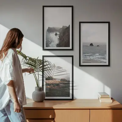 Tavelset med landskapsmotiv berg och hav för vägg ovanför soffa
