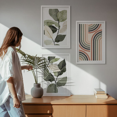 Set om 3 tavlor Geometriska växtmotiv