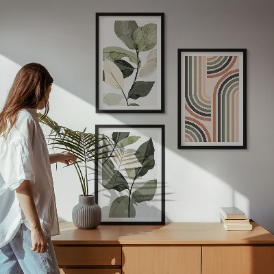 Set om 3 tavlor Geometriska växtmotiv