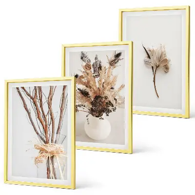 Tavelvägg med blommor och grenar minimalistiska motiv med ramar