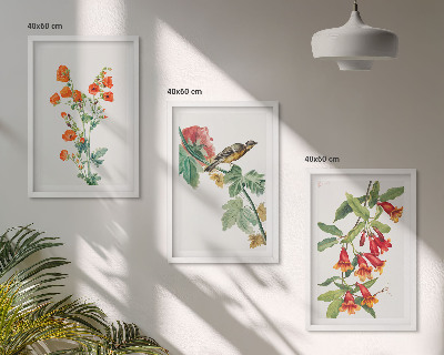 Tavelpaket med ramar Målade blommor och en fågel