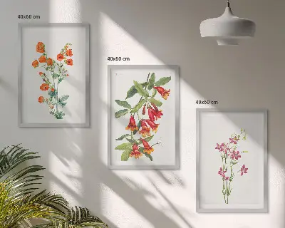 Blomstermålning i vintagestil set om 3 tavlor