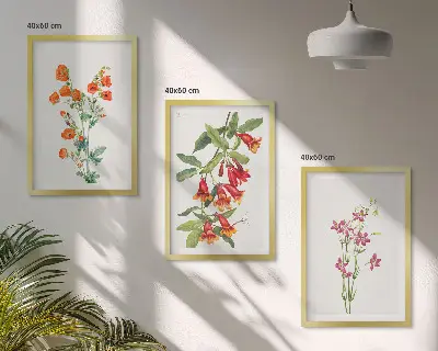 Blomstermålning i vintagestil set om 3 tavlor