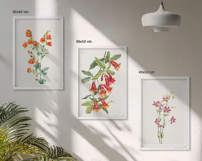 Blomstermålning i vintagestil set om 3 tavlor