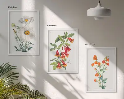 Retro blomsterarrangemang tavelset för vägg ovanför soffa