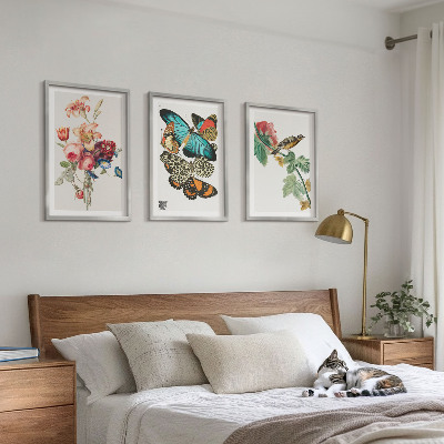 Tavelpaket med ramar Blommor fjärilar fågel pastell
