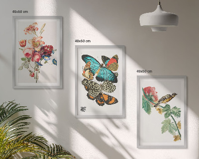 Tavelpaket med ramar Blommor fjärilar fågel pastell