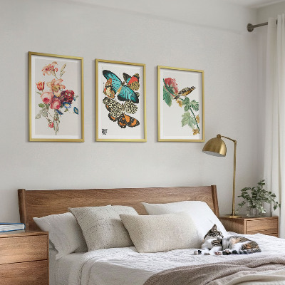 Tavelpaket med ramar Blommor fjärilar fågel pastell