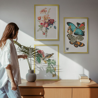 Tavelpaket med ramar Blommor fjärilar fågel pastell
